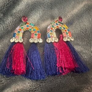 Colorful Tassel Earrings with Gem Accents